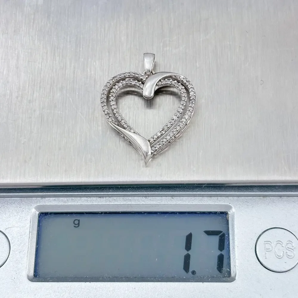 Vintage Sterling Silver 925 0.5ctw Diamond (Missing One) Heart Pendant